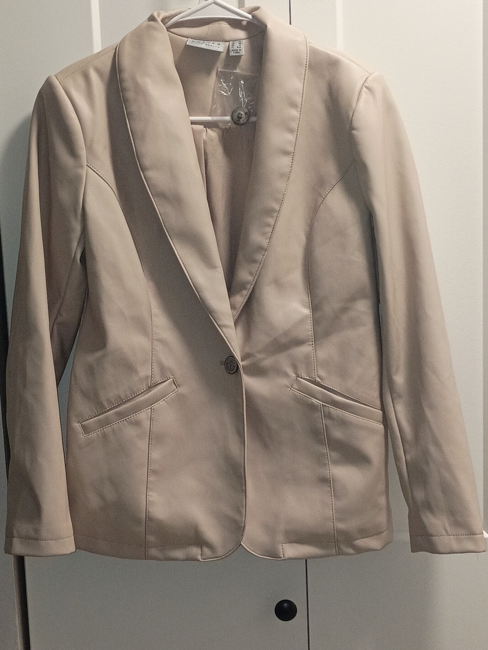 Susan Graver Tailored Single-Button Blazer in Light Beige